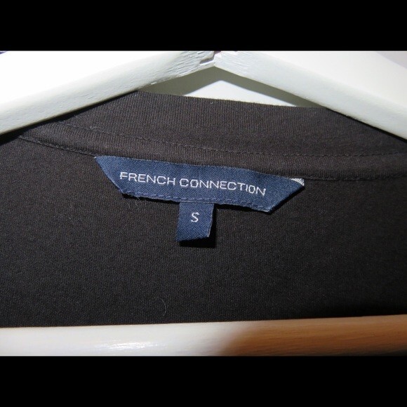 French Connection Tunic Top Black Mesh Hem Short Sleeve Small Oversized Goth - Picture 3 of 5